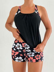 Floral Print Spaghetti Strap Backless Tankini Set