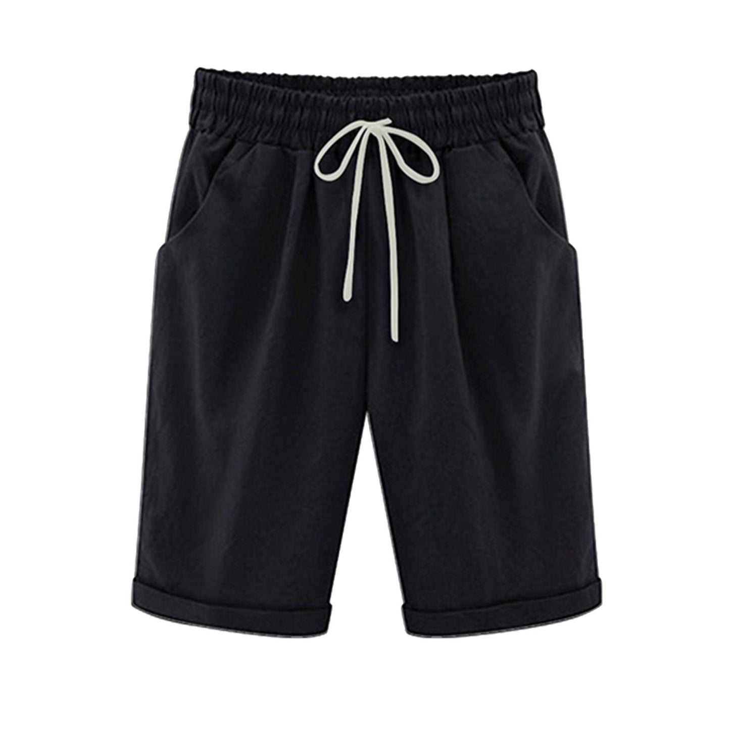 Ocevara Ocevara - Women's Elastic Waist Knee Length Casual Cotton Bermuda Shorts with Drawstring - image 5