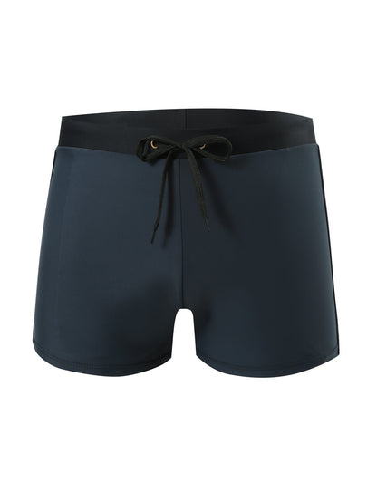 Men's Solid Color Drawstring Square-Leg Swim Trunks