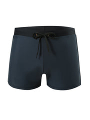 Men's Solid Color Drawstring Square-Leg Swim Trunks