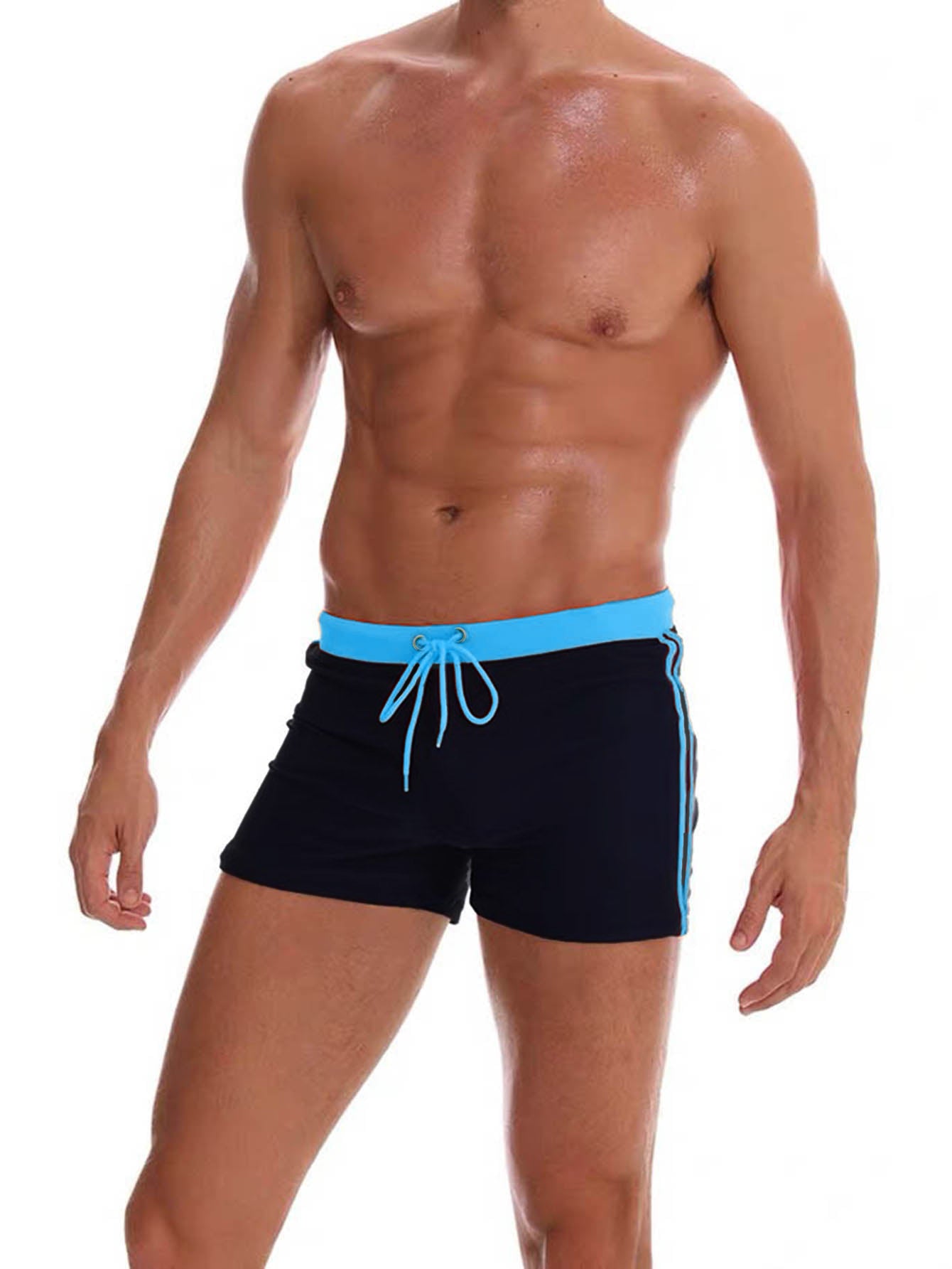 Men's Slim Fit Drawstring Square-Leg Swim Trunks