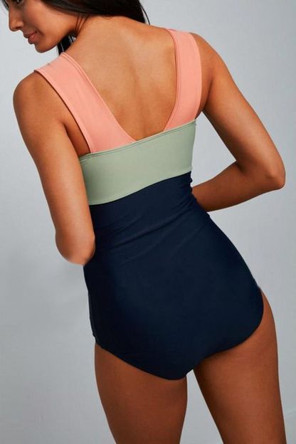 Ocevara Square Neck Pink Strap Color block One Piece Paradise - image 8
