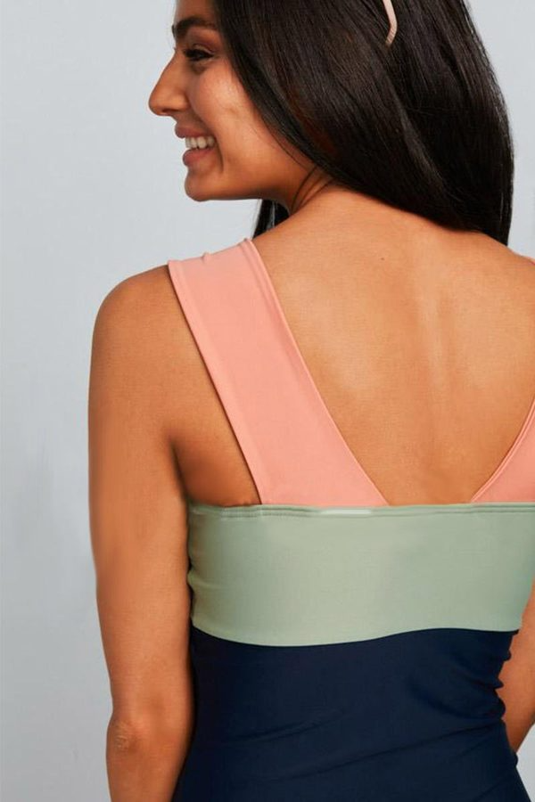 Ocevara Square Neck Pink Strap Color block One Piece Paradise - image 7