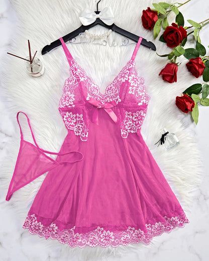 Ocevara Sexy Sheer Lace Nightgown with G-String - image 14