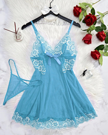 Ocevara Sexy Sheer Lace Nightgown with G-String - image 16