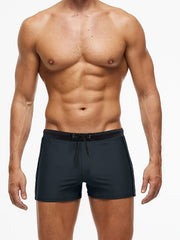 Men's Solid Color Drawstring Square-Leg Swim Trunks