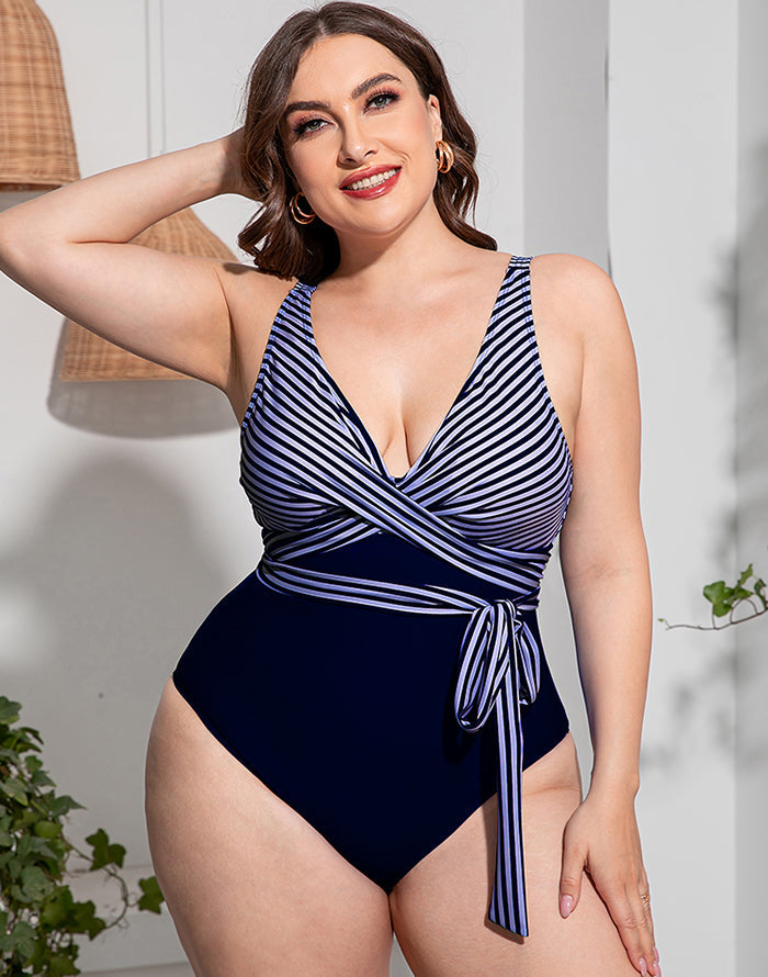 Ocevara Solid Striped Plus Size One-Piece Swimsuit - image 9