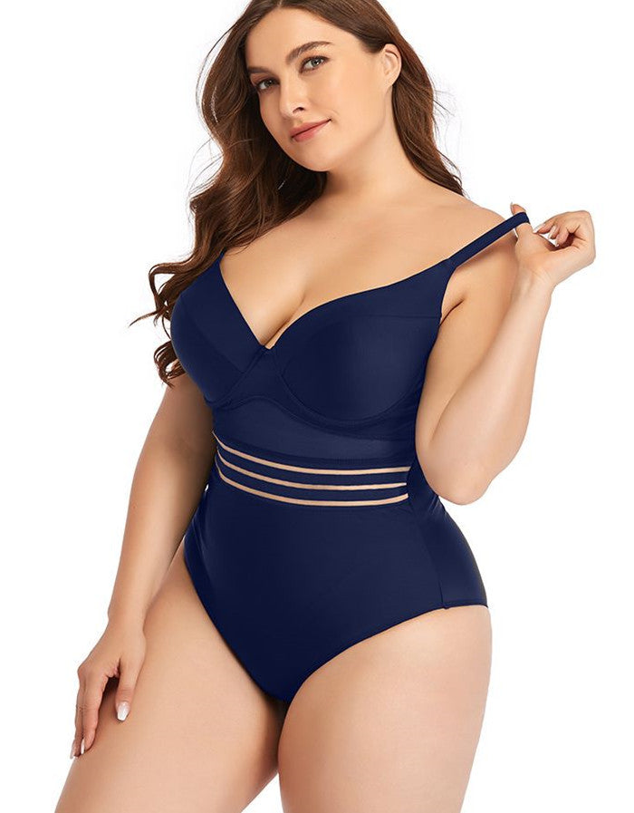 Ocevara Dark Blue Sweetheart Neckline Cutout One-Piece Swimsuit - image 3