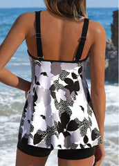 Black Lace Up Floral Print Tankini Set
