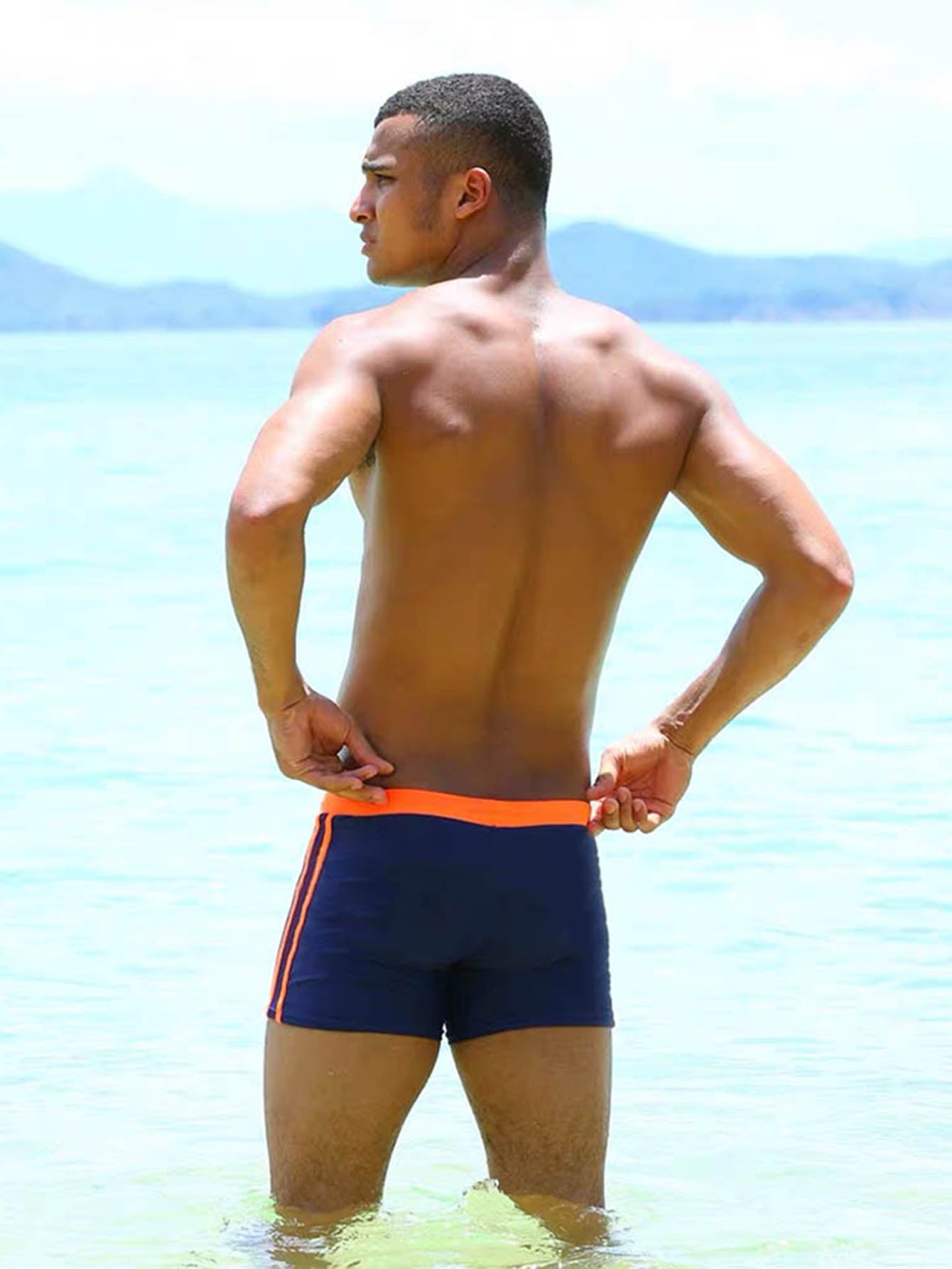Men's Slim Fit Drawstring Square-Leg Swim Trunks