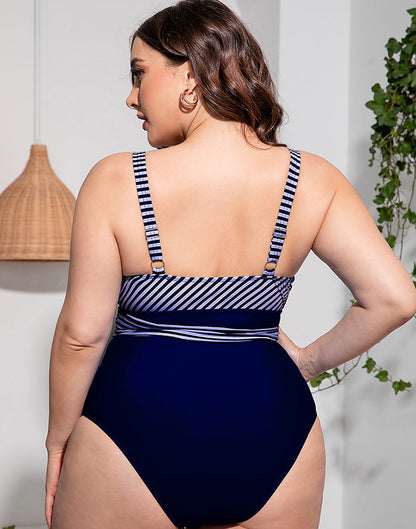 Ocevara Solid Striped Plus Size One-Piece Swimsuit - image 2