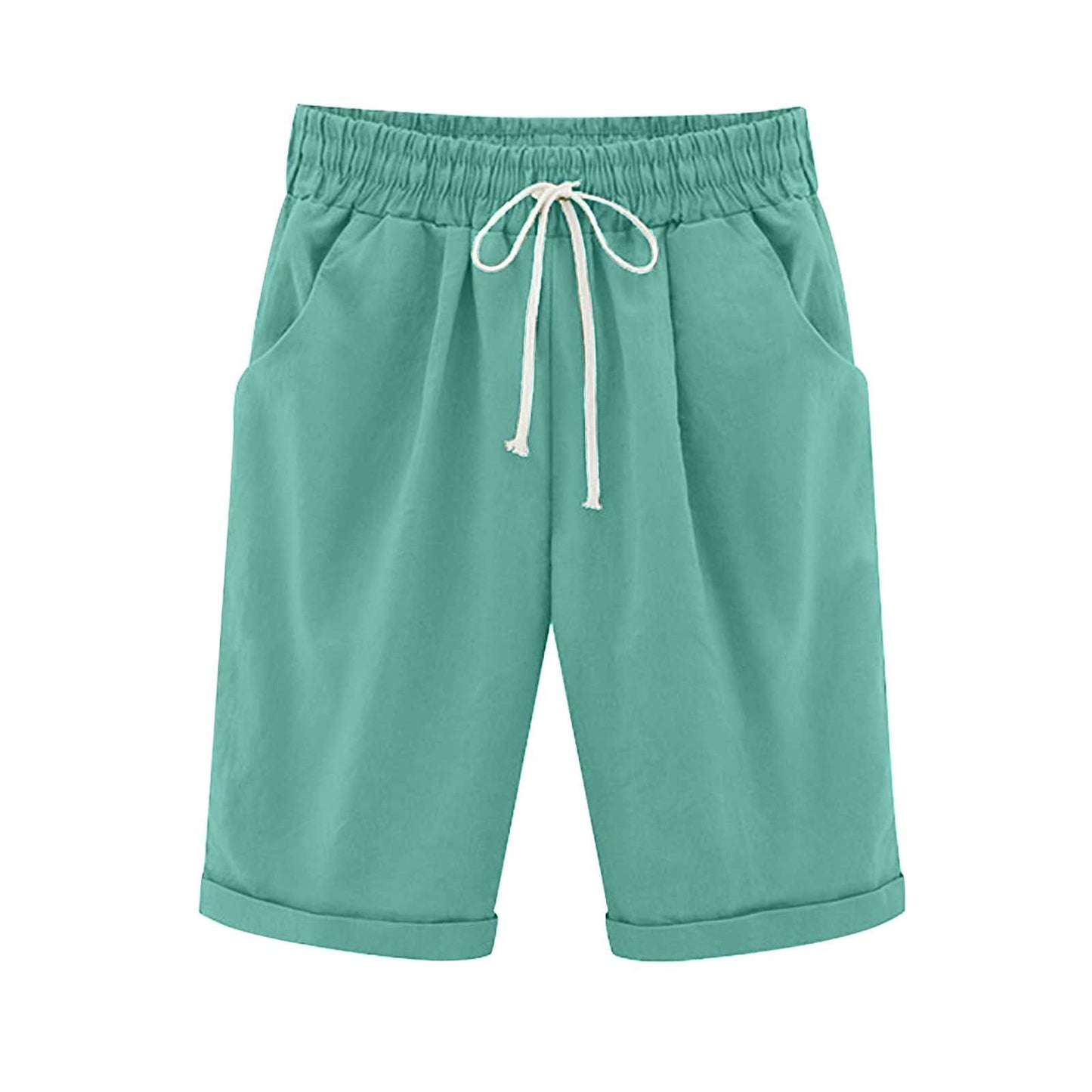 Ocevara Ocevara - Women's Elastic Waist Knee Length Casual Cotton Bermuda Shorts with Drawstring - image 9