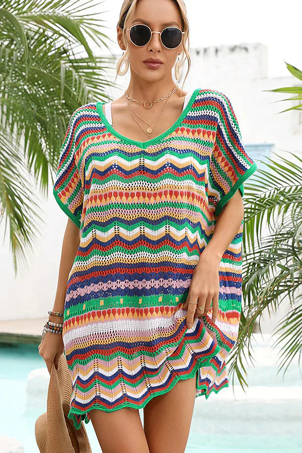 Ocevara beachsissi Fashion Color Block Knitted Swimsuit Cover Up - image 3