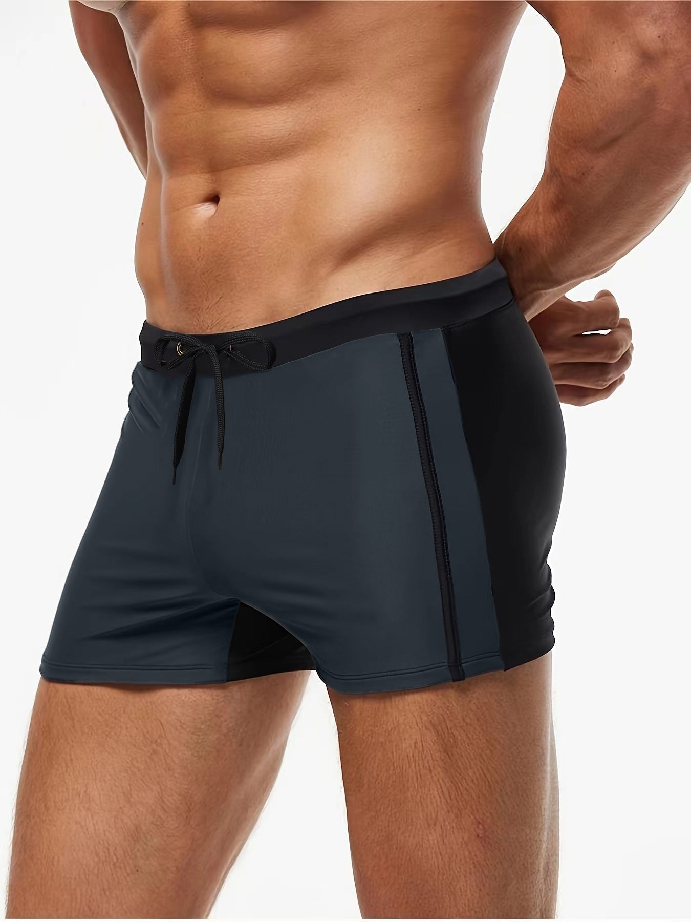 Men's Solid Color Drawstring Square-Leg Swim Trunks