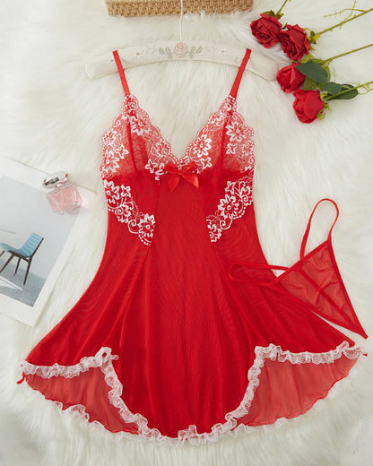 Ocevara Sexy V Neck Sheer Lace Nightgown with G-String - image 5