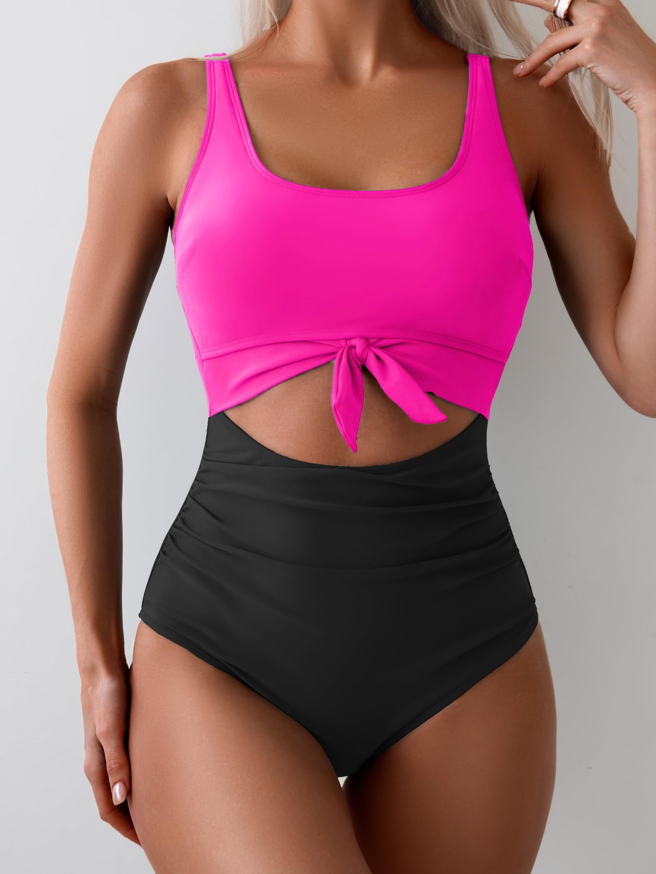 Ocevara Ocevara - Women's One Piece Swimsuit Tummy Control Slimming Bathing Suit Cutout Tie Knot - image 15