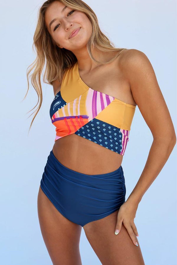 Ocevara Colorful Patchwork Crop Bikini Set - image 1