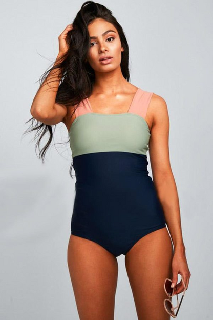 Ocevara Square Neck Pink Strap Color block One Piece Paradise - image 3