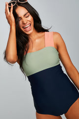 Ocevara Square Neck Pink Strap Color block One Piece Paradise - image 4
