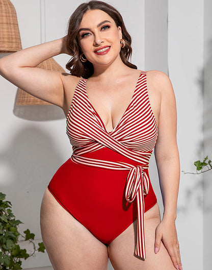 Ocevara Solid Striped Plus Size One-Piece Swimsuit - image 6