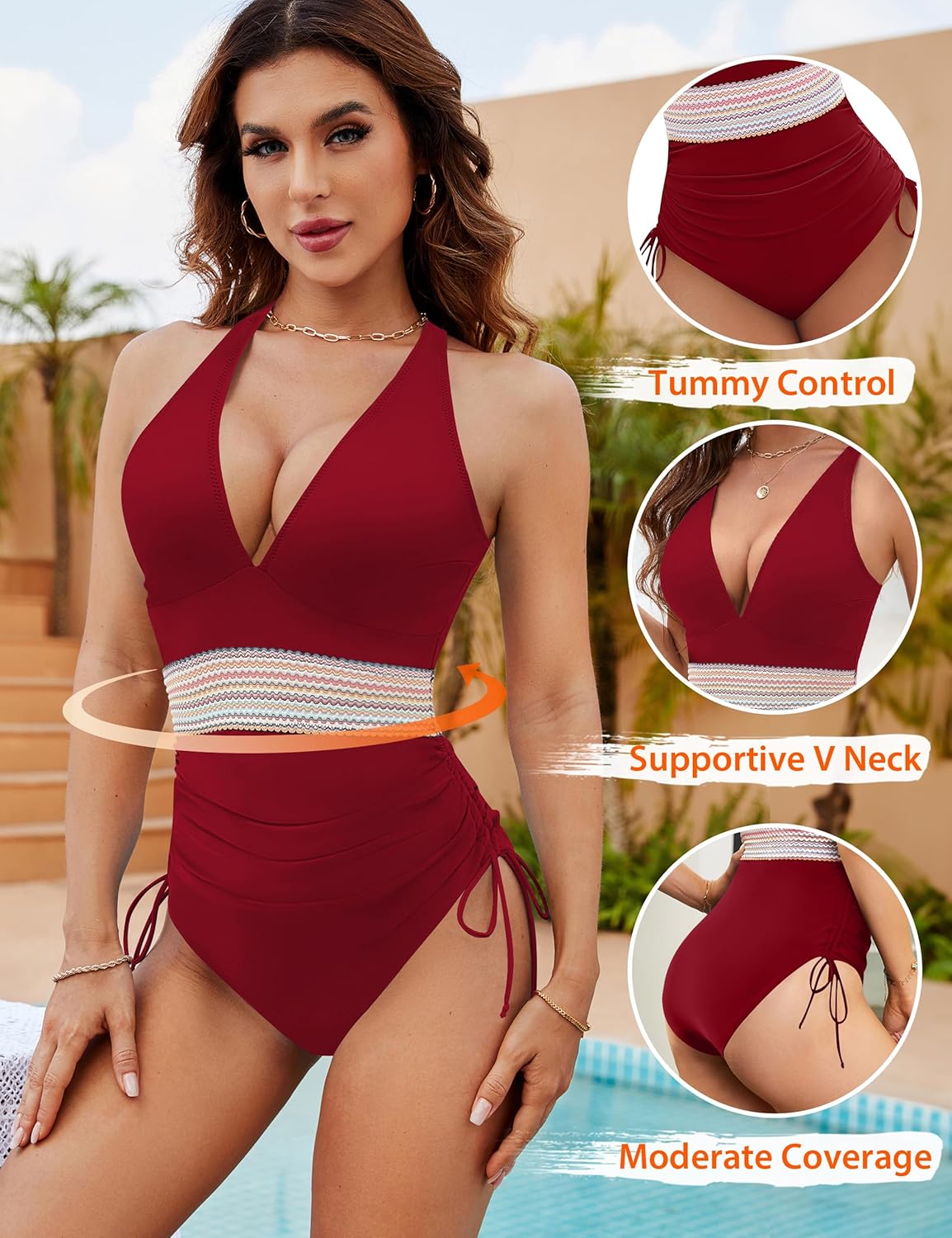 Ocevara Ocevara - Women Tummy Control Swimsuits One Piece Slimming Modest Bathing Suit Color Block - image 40