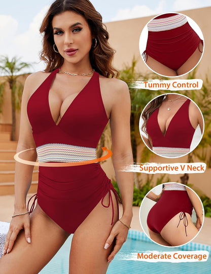 Ocevara Ocevara - Women Tummy Control Swimsuits One Piece Slimming Modest Bathing Suit Color Block - image 40