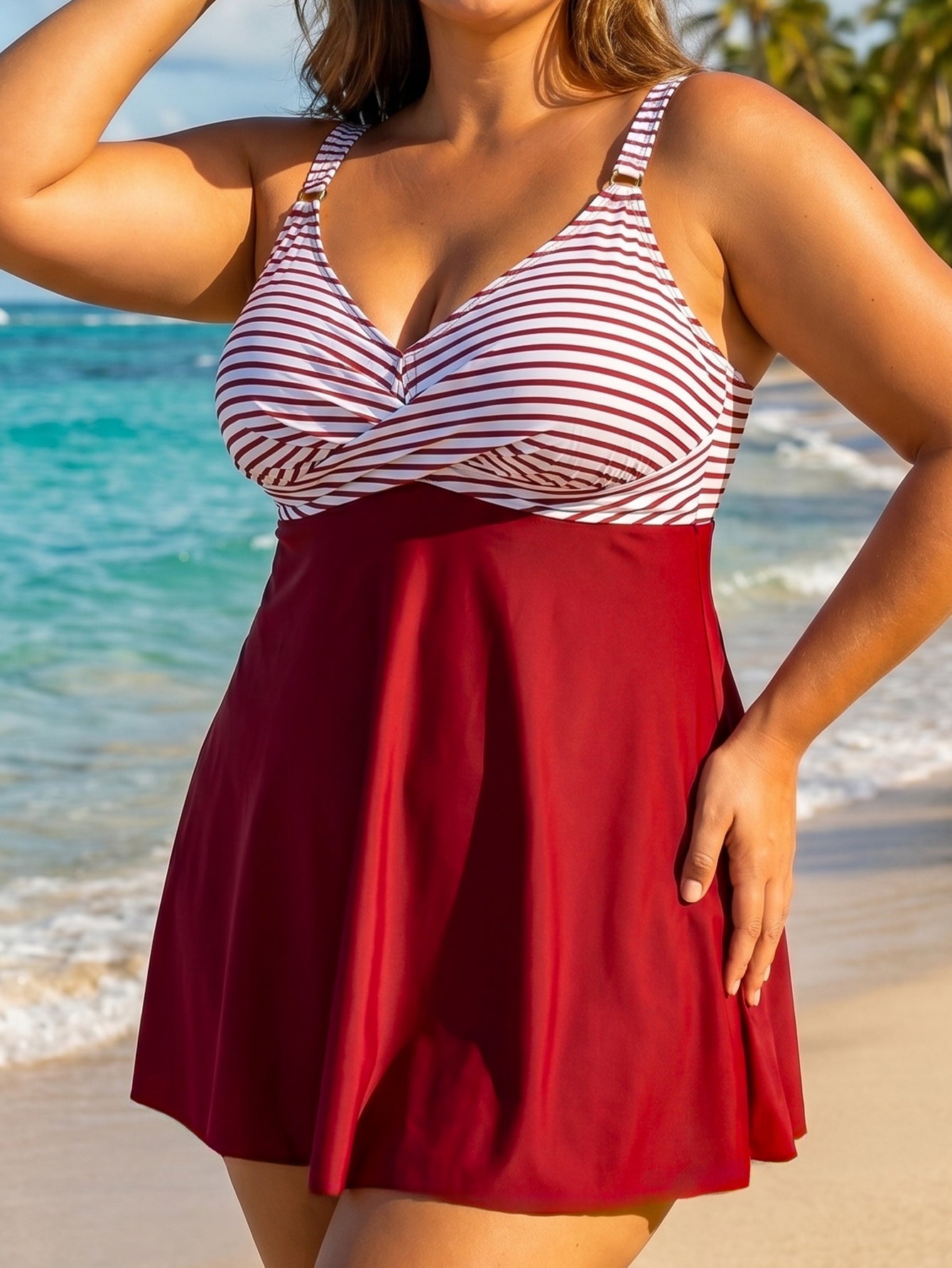 Striped Bust Plus Size Swimdress