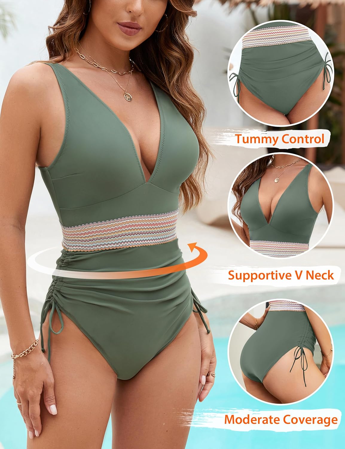 Ocevara Ocevara - Women Tummy Control Swimsuits One Piece Slimming Modest Bathing Suit Color Block - image 10