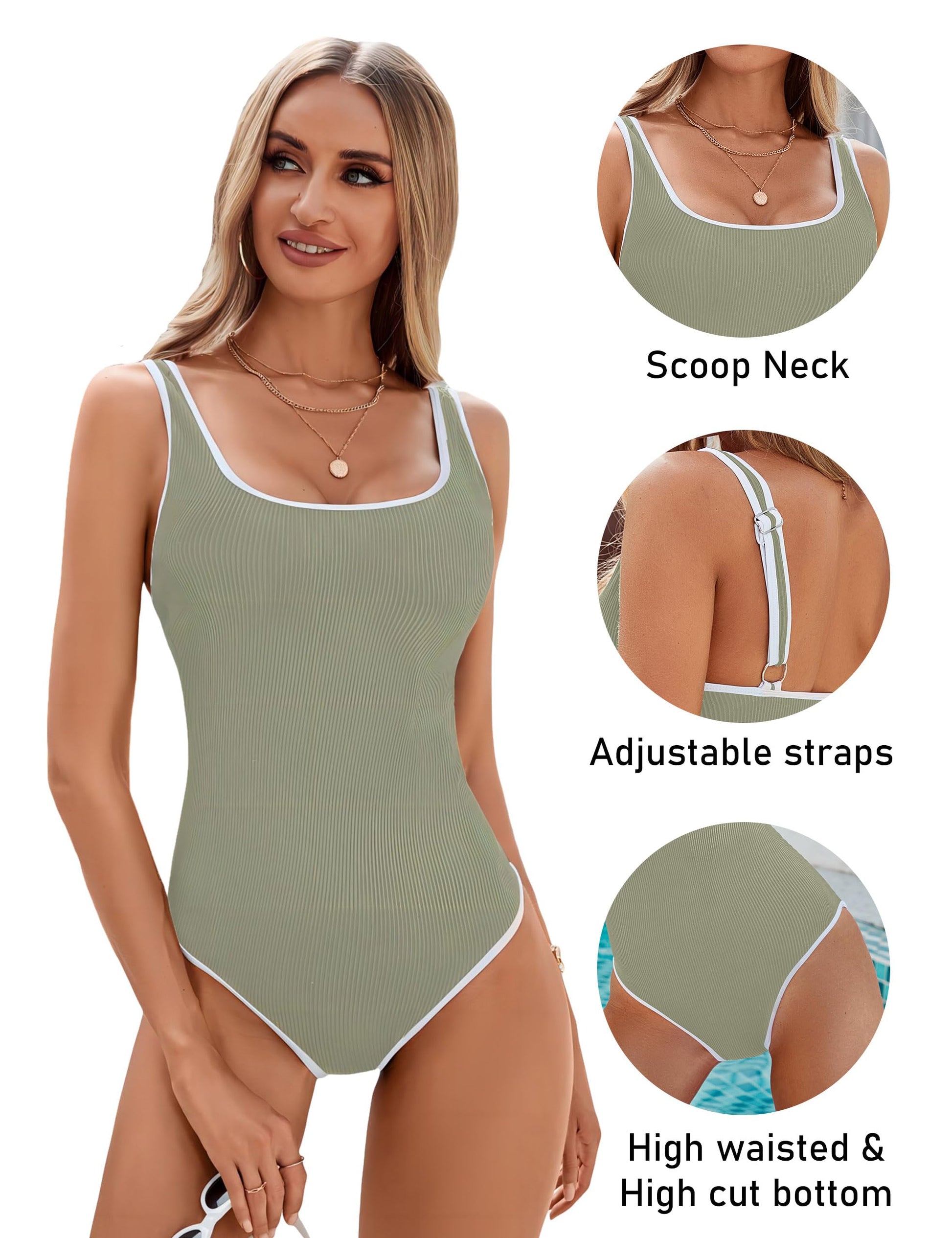 Ocevara Ocevara - Women's One Piece Swimsuit Sports Adjustable Strap Bathing Suit Color Block Ribbed - image 20