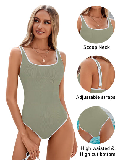 Ocevara Ocevara - Women's One Piece Swimsuit Sports Adjustable Strap Bathing Suit Color Block Ribbed - image 20