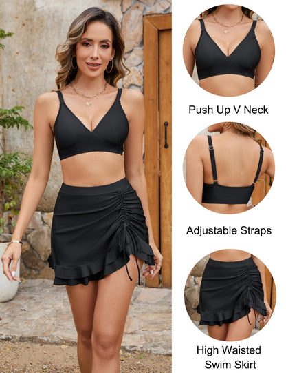 Ocevara Ocevara - Women's High Waisted Bikini Sets Tummy Control Swim Skirt Two Piece Swim Suit - image 6
