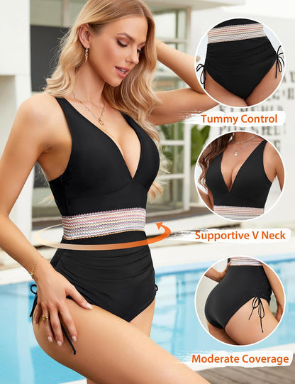 Ocevara Ocevara - Women Tummy Control Swimsuits One Piece Slimming Modest Bathing Suit Color Block - image 5