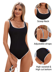 Ocevara Ocevara - Women's One Piece Swimsuit Sports Adjustable Strap Bathing Suit Color Block Ribbed - image 4
