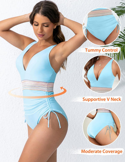Ocevara Ocevara - Women Tummy Control Swimsuits One Piece Slimming Modest Bathing Suit Color Block - image 25