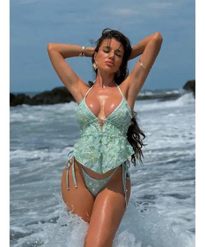 Floral Print Halter Bikini Set