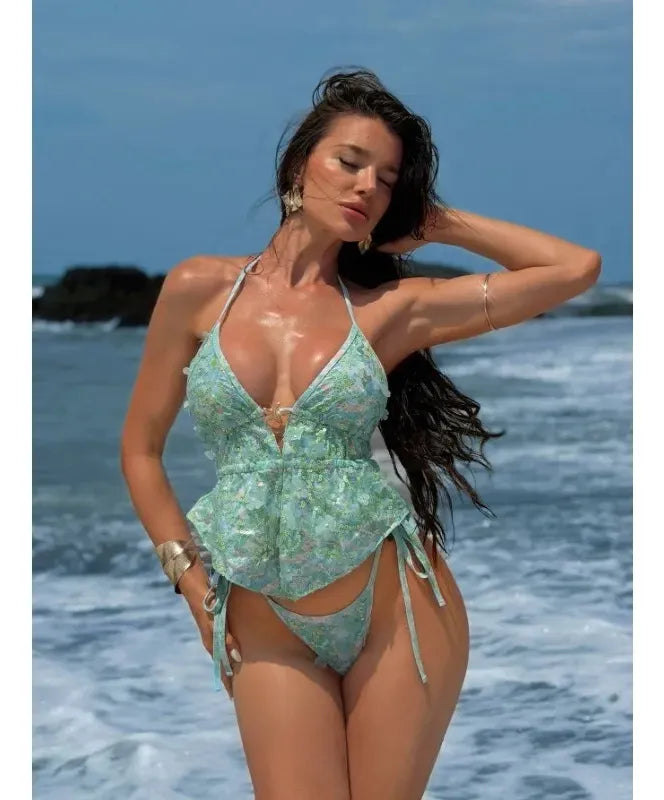 Floral Print Halter Bikini Set