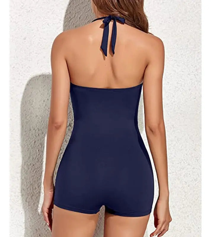 Ruched Halter One-Piece Swim Romper