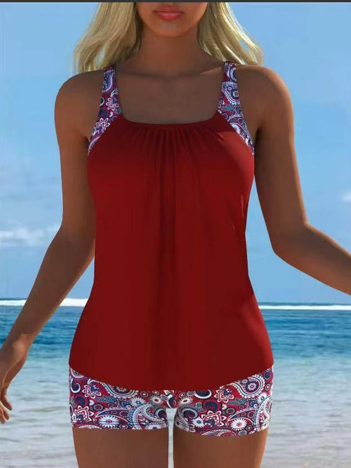 Printed Adjustable Strap Tankini and Boyshort Set