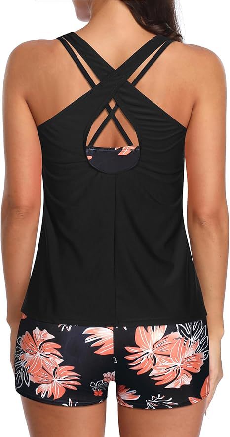 Cross-Back Three-Piece Tankini and Boyshort Set