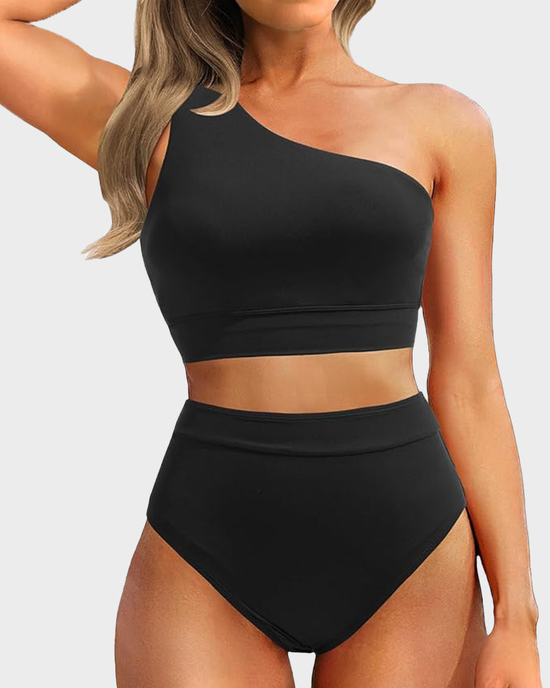 Ocevara Ocevara - High-Waist One-Shoulder Tummy Control Bikini Set - image 7