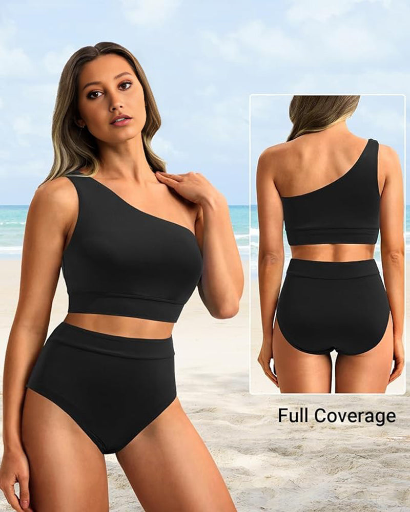 Ocevara Ocevara - High-Waist One-Shoulder Tummy Control Bikini Set - image 10