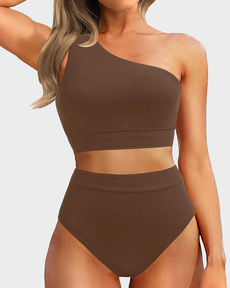 Ocevara Ocevara - High-Waist One-Shoulder Tummy Control Bikini Set - image 14