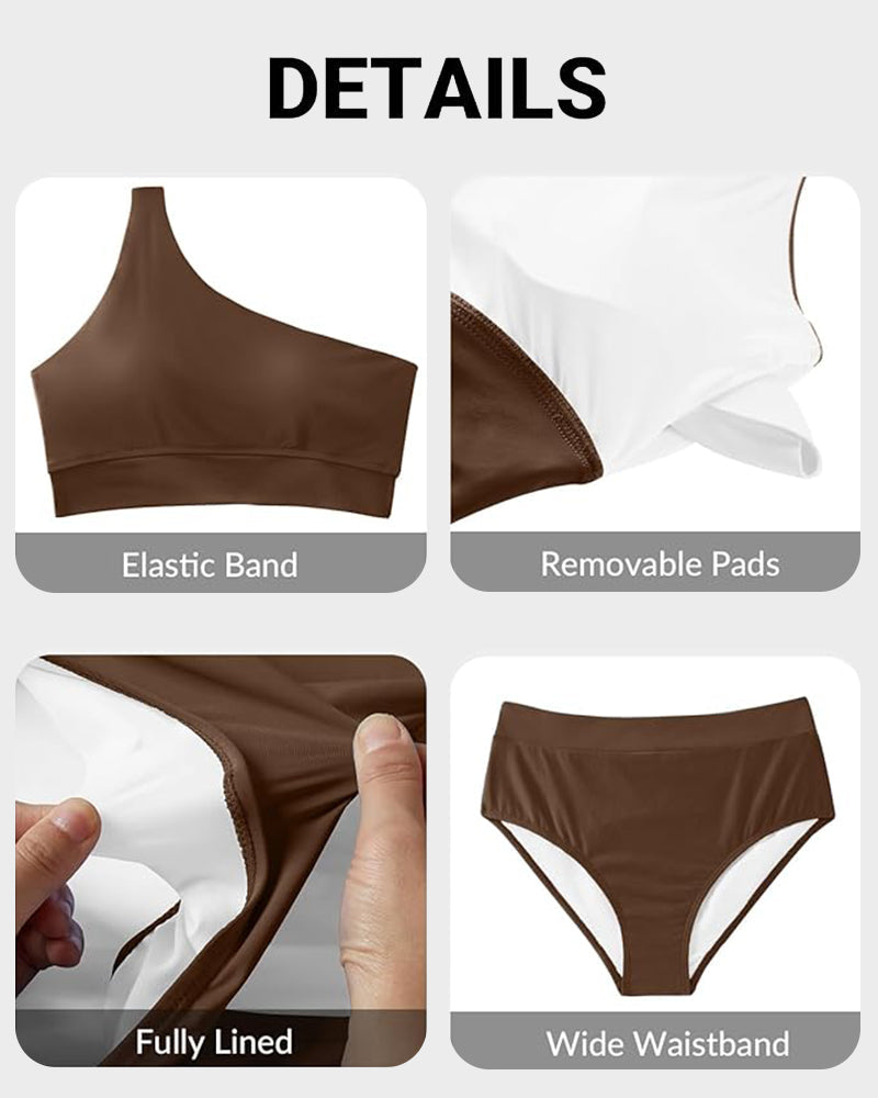 Ocevara Ocevara - High-Waist One-Shoulder Tummy Control Bikini Set - image 16