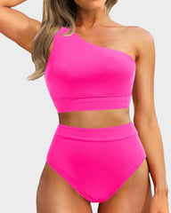 Ocevara Ocevara - High-Waist One-Shoulder Tummy Control Bikini Set - image 4
