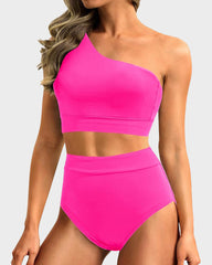 Ocevara Ocevara - High-Waist One-Shoulder Tummy Control Bikini Set - image 1