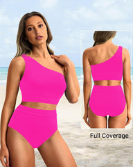 Ocevara Ocevara - High-Waist One-Shoulder Tummy Control Bikini Set - image 3