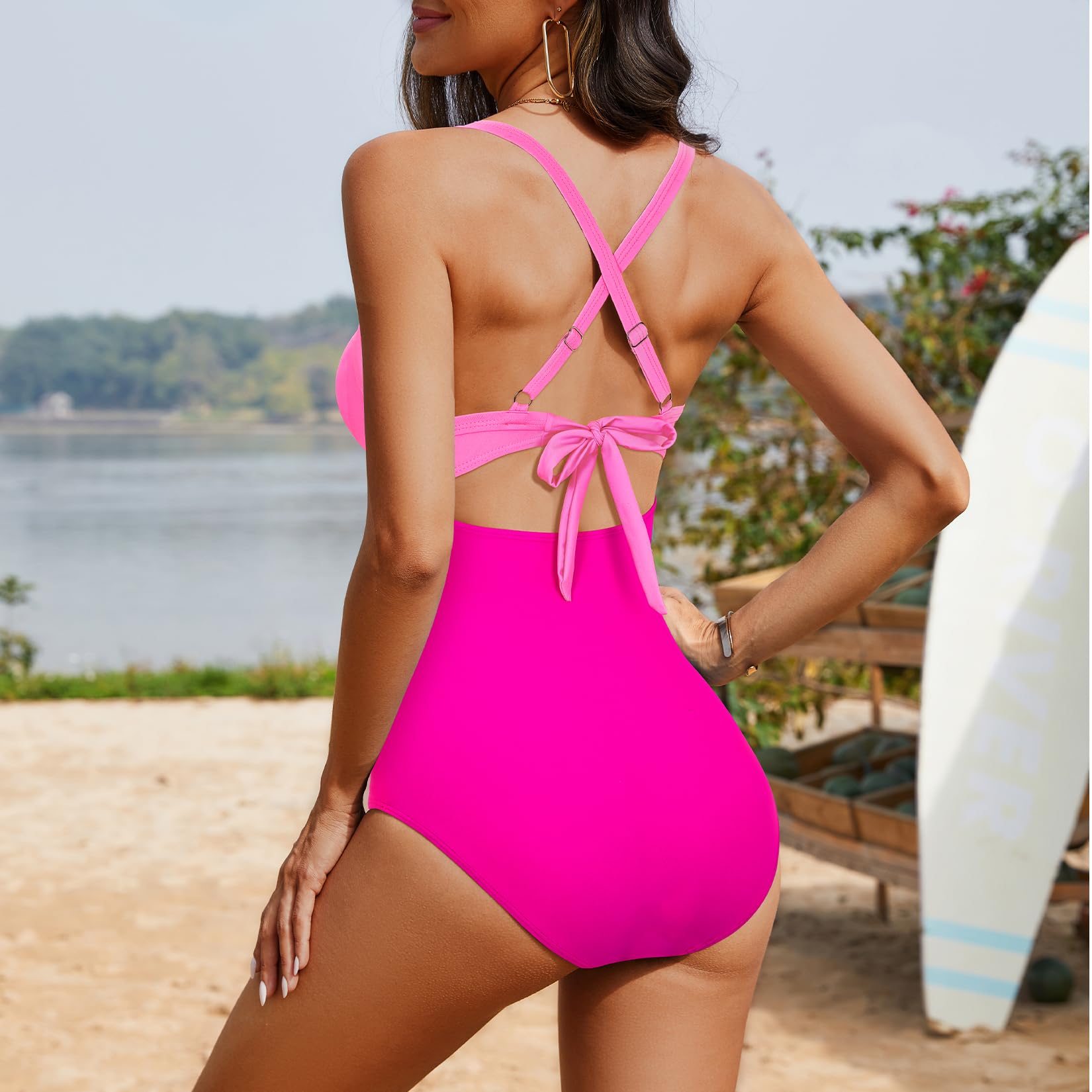 Ocevara Ocevara - Women's One Piece Swimsuits Tummy Control Cutout High Waisted Bathing Suit Wrap Tie - image 8