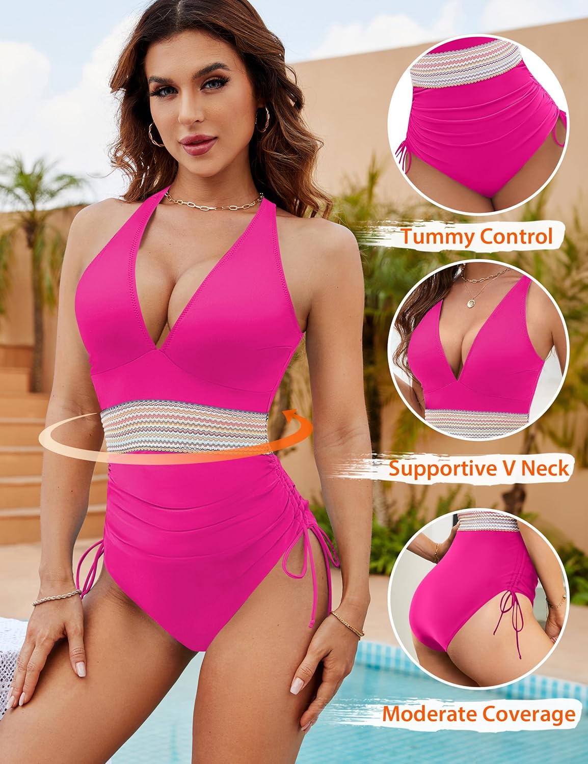 Ocevara Ocevara - Women Tummy Control Swimsuits One Piece Slimming Modest Bathing Suit Color Block - image 15