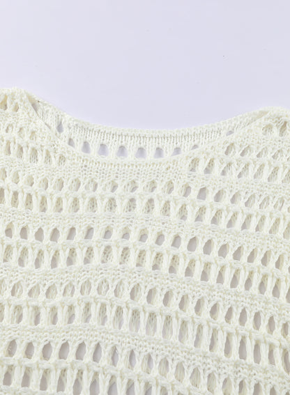 Ocevara Ocevara - White Mesh Knitted Long Sleeve Hollow Sun-proof Round Neck Cover Up - image 8