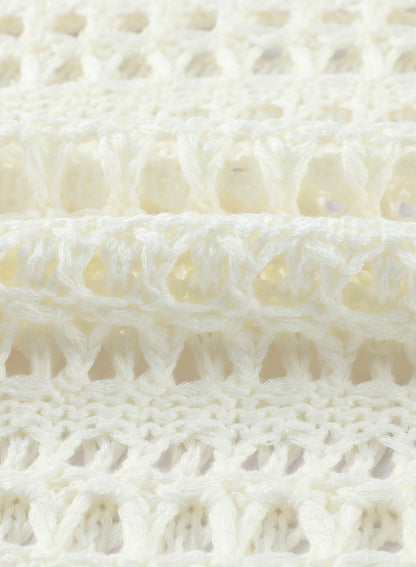 Ocevara Ocevara - White Mesh Knitted Long Sleeve Hollow Sun-proof Round Neck Cover Up - image 6